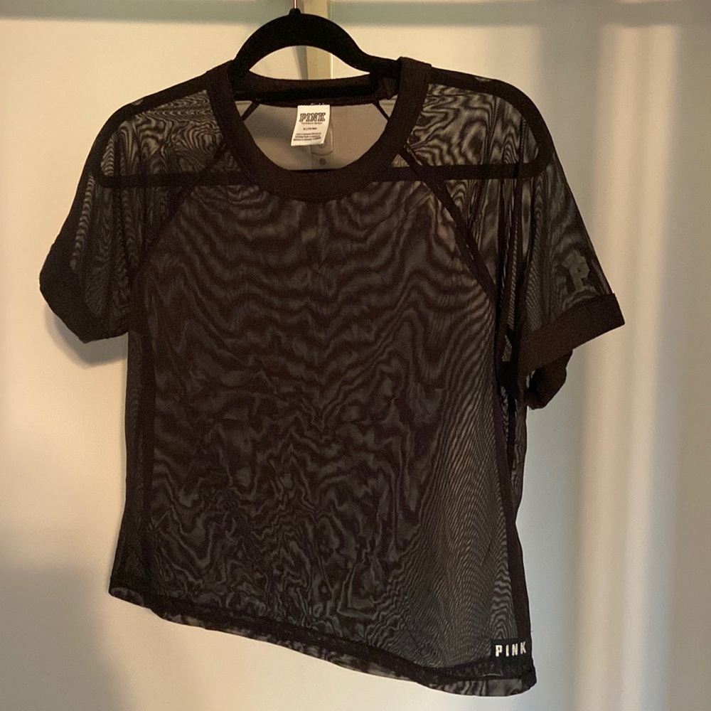 VS Pink Black Mesh Crop